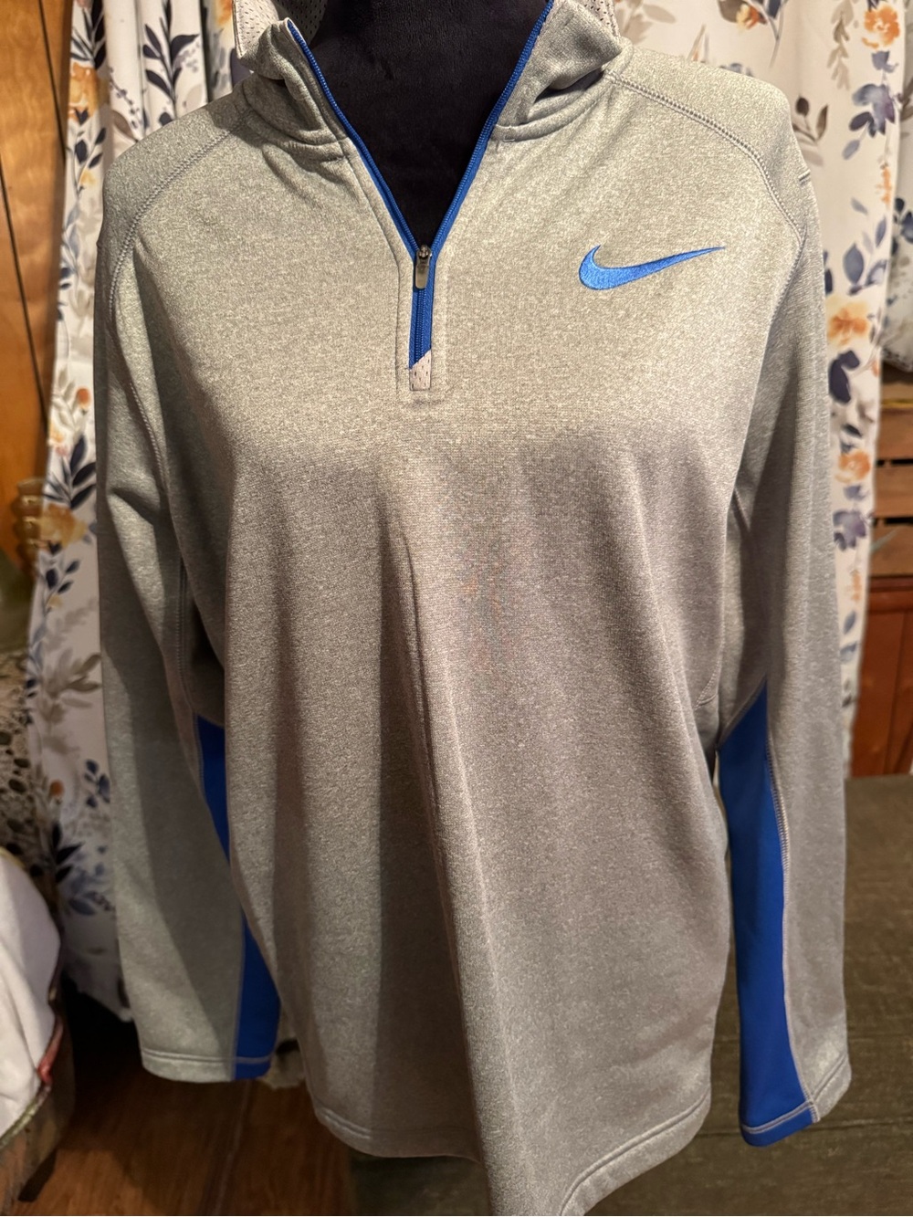 Nike Heather Gray Hoodie with Blue Swoosh and Accents